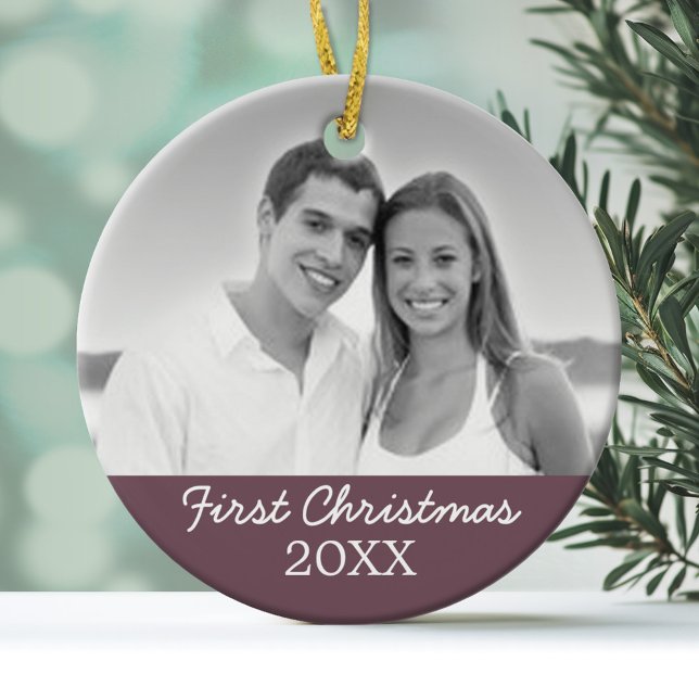 Erste Weihnachtsfeier - Single Seite Keramik Ornament (Personalized Wedding Photo Ornament - First Christmas)