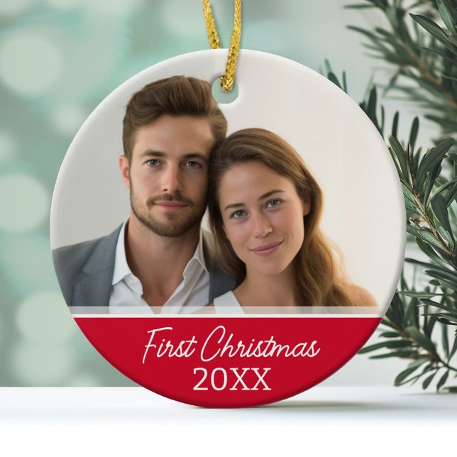 Erste Weihnachtsfeier - Single Seite Keramikornament (Personalized Wedding Photo Ornament - First Christmas)
