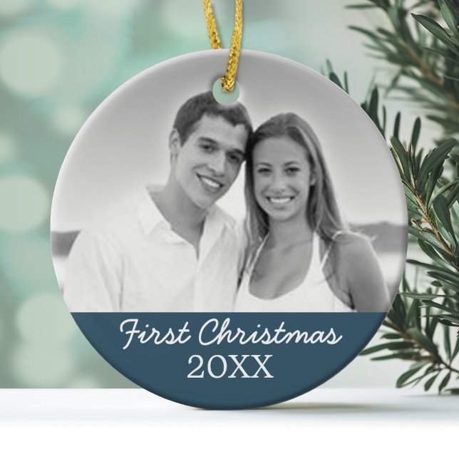 Erste Weihnachtsfeier - Single Seite Keramikornament (Personalized Wedding Photo Ornament)