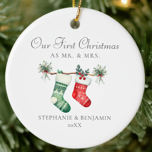 Erste Weihnachtsfeier Strumpfs Greenery Foto Keramik Ornament