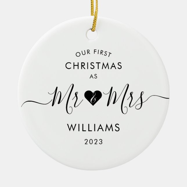 Erste Weihnachtsfeier Verheiratet Minimal Mr. und  Keramik Ornament (Vorne)