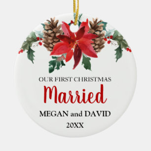 Erste Weihnachtsfeier verheiratete Blume Keramikornament