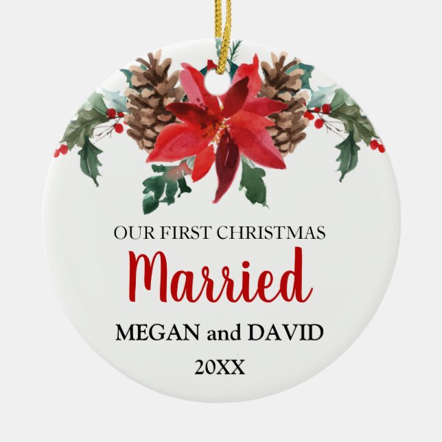 Erste Weihnachtsfeier verheiratete Blume Keramikornament (Vorne)