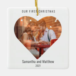 Erste Weihnachtsfeier Verheiratete Liebe Foto Keramikornament