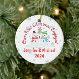 Erste Weihnachtsfeier Verlobt Snowman Personalisie Keramik Ornament