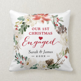 Erste Weihnachtsfeier Verlobter Blumenkranz Foto Kissen