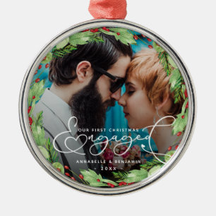 Erste Weihnachtsfeier Verlobtes Foto Metal Orname Ornament Aus Metall