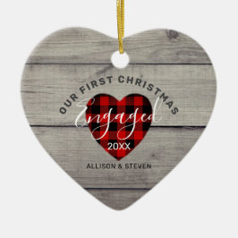 Erste Weihnachtsfeier Verlobtes rustikales Herz in Keramik Ornament