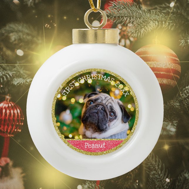 Erste Weihnachtsfeier Welpe Hund Keramik Ball Orna Keramik Kugel-Ornament (First Christmas Puppy Dog Ceramic Ball Ornament ©Susanne Sachers - Sunny Mind Design)