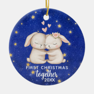 Erste Weihnachtsfeier zusammen Custom Bunny Couple Keramik Ornament