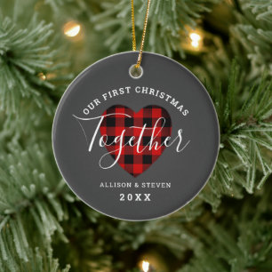 Erste Weihnachtsfeier zusammen Rustikales Buffalo  Keramik Ornament