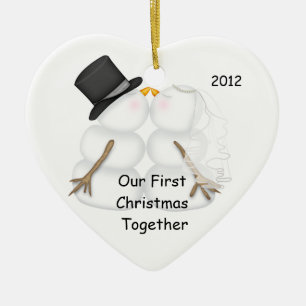 Erste Weihnachtsfeier zusammen SNOWMAN COUPLE Keramik Ornament