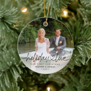 Erste Weihnachtsfeiertage Liebe 2 Fotos Keramik Ornament