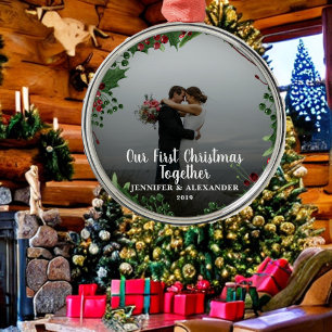 Erste Weihnachtsfeiertage Neues Foto Ornament Aus Metall
