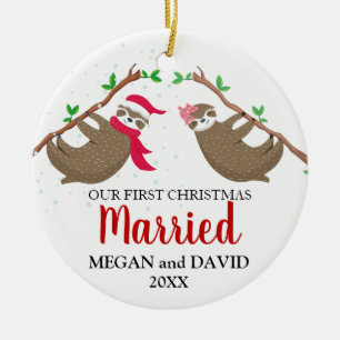 Erste Weihnachtsfeiertage verheiratete Sonnenschir Keramik Ornament