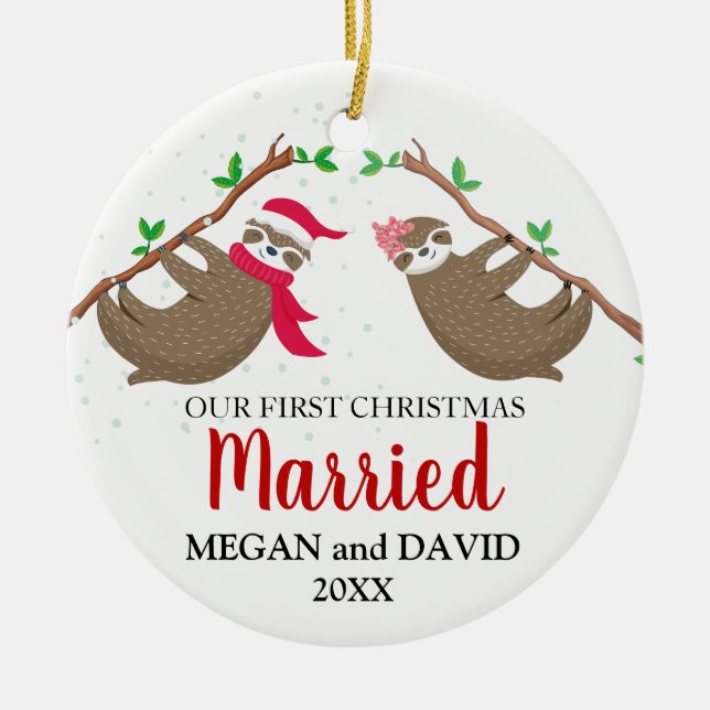 Erste Weihnachtsfeiertage verheiratete Sonnenschir Keramik Ornament (Vorne)