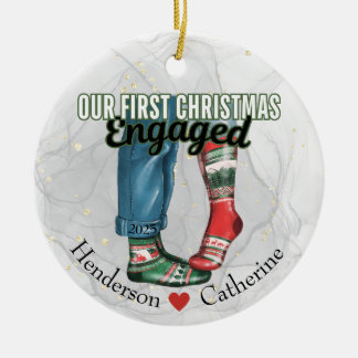Erste Weihnachtsfeiertage Verlobten Socken Keramik Ornament