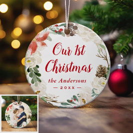 Erste Weihnachtsferien Elfenbeinblumenkruste Foto Keramik Ornament