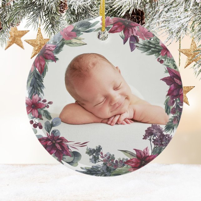 Erste Weihnachtsfloral Baby Foto Keramik Ornament (Von Creator hochgeladen)