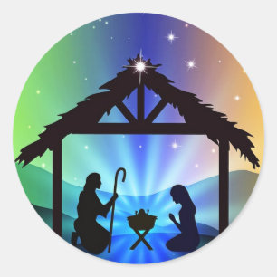 Erste WeihnachtsGeburt Christis-Szene in Bethlehem Runder Aufkleber