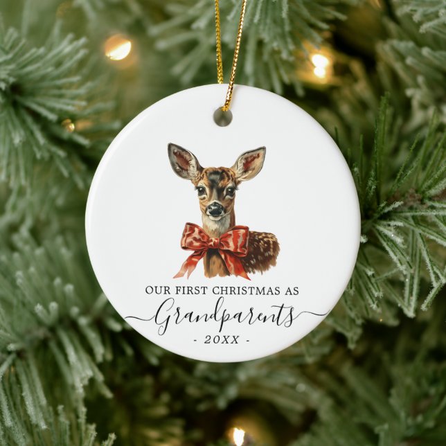 Erste Weihnachtsgrandeltern Hirsche Doppelseite Keramik Ornament (Baum)