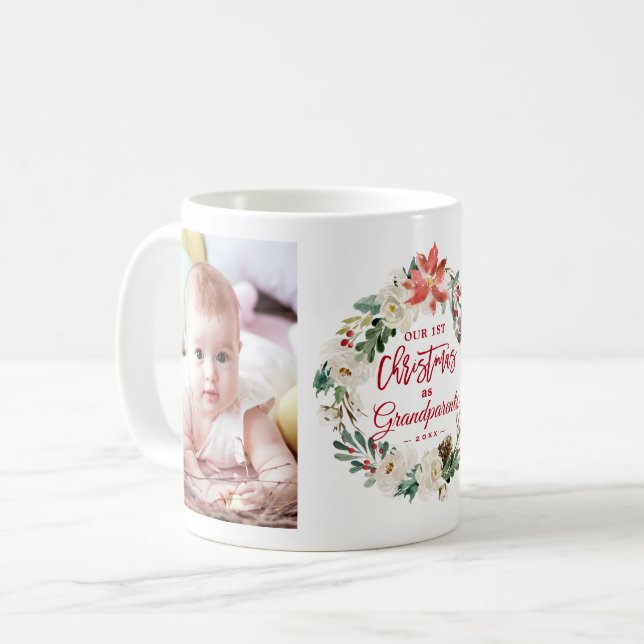 Erste Weihnachtsgroßeltern Blumenkraut-Foto Kaffeetasse (Vorderseite Links)