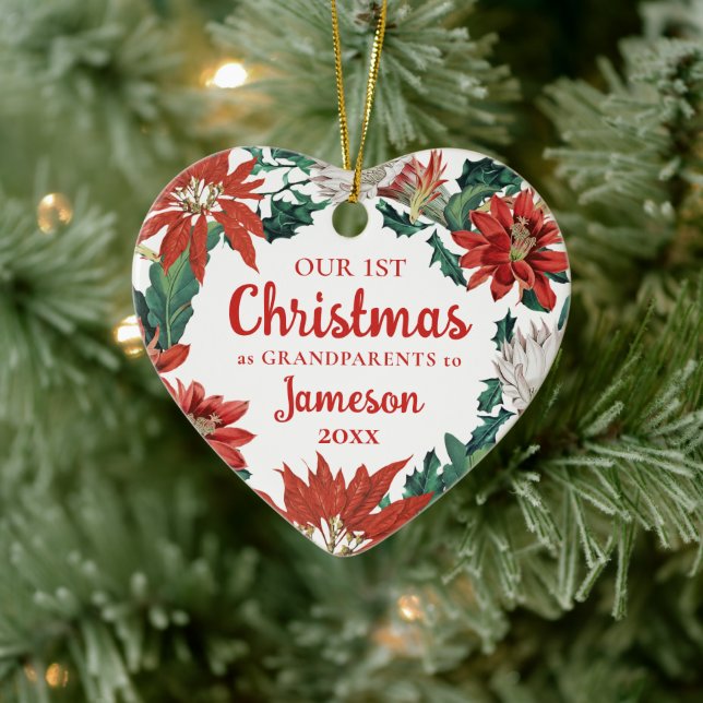 Erste Weihnachtsgroßeltern Blumenkraut-Foto Keramik Ornament (Baum)