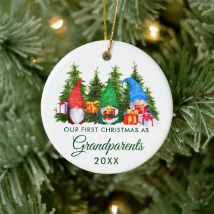 Erste Weihnachtsgroßeltern Gnomes Grüne Bäume Keramik Ornament