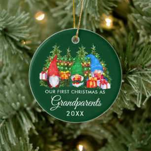 Erste Weihnachtsgroßeltern Gnomes Lights Green Keramik Ornament