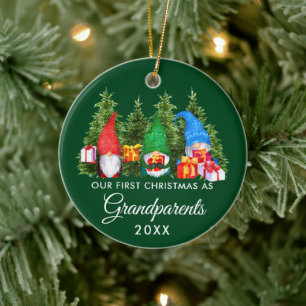 Erste Weihnachtsgroßeltern Gnomes Trees Green Keramik Ornament