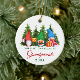 Erste Weihnachtsgroßeltern Gnomes Trees Keramik Ornament