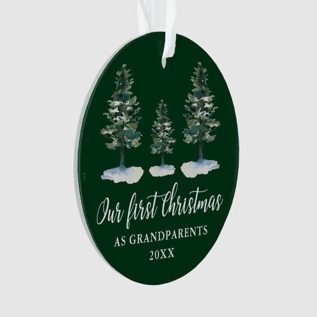Erste Weihnachtsgroßeltern Green Pine FOTO BACK Ornament (Vorderseite)