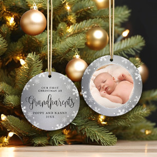 Erste Weihnachtsgroßeltern Silver Foto Keepake Keramik Ornament