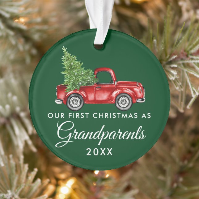 Erste Weihnachtsgroßeltern Vintag Truck Green Ornament (Baum)