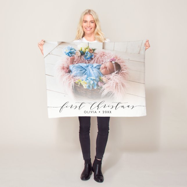 Erste Weihnachtshandschrift Modernes Foto Fleecedecke (Beispiel)