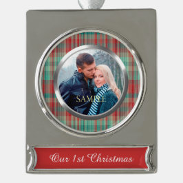 Erste WeihnachtsKariert Banner-Ornament Silber