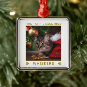 Erste Weihnachtskatzen Foto Name Jahr Paws Custom Ornament Aus Metall