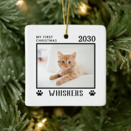 Erste Weihnachtskatzen Foto Name Paw Prints Custom Keramikornament