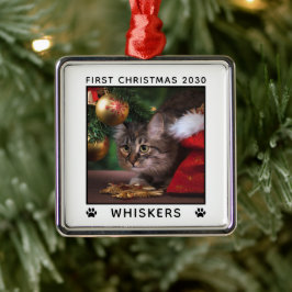 Erste Weihnachtskatzen Foto Name Paw Prints Custom Ornament Aus Metall