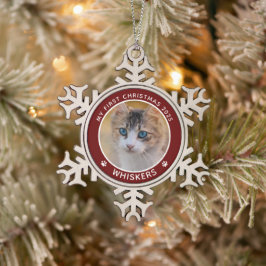 Erste Weihnachtskatzen Foto Name Paw Prints Custom Schneeflocken Zinn-Ornament