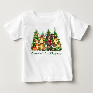 Erste Weihnachtslichter Bow Wald Tiere Baby T-shirt