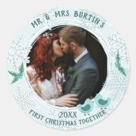 Erste Weihnachtsliebevögel Couple Custom Picture Runder Aufkleber