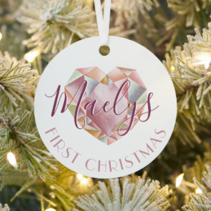 Erste Weihnachtsmonogramm oder Name Blush Pink Fot Ornament Aus Metall