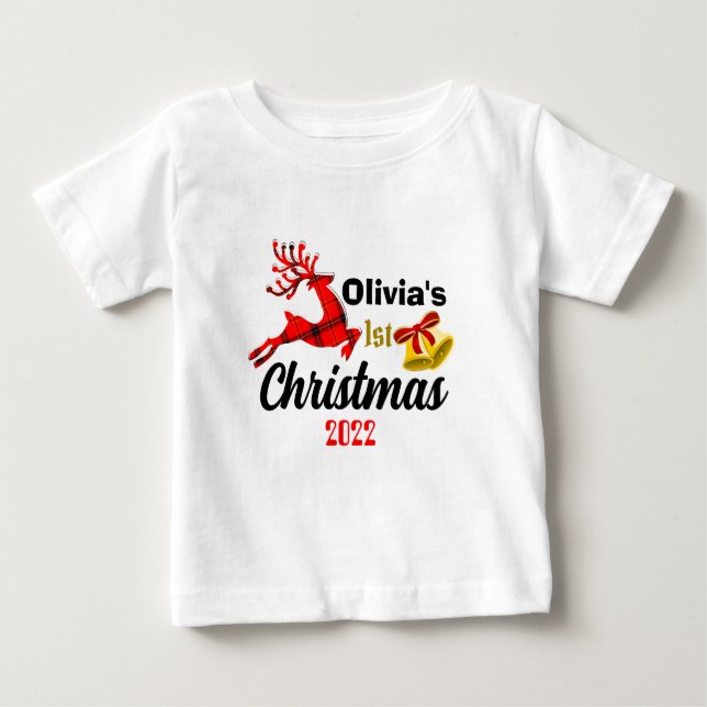 Erste WeihnachtsPersonalisiert Baby T-shirt (Vorderseite)