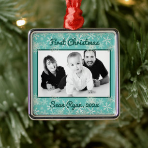 Erste Weihnachtsschneeflocken Baby Boy Foto Orname Ornament Aus Metall