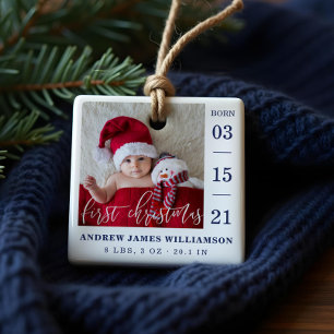 Erste Weihnachtsschrift Baby Birth Stats & Foto Keramikornament