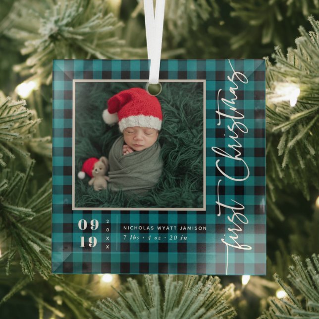 Erste Weihnachtsschrift Baby Birth Stats & Foto Ornament Aus Glas (Insitu)