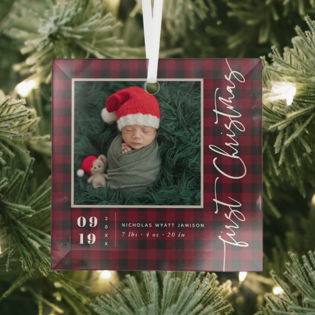 Erste Weihnachtsschrift Baby Birth Stats & Foto Ornament Aus Glas (Insitu)
