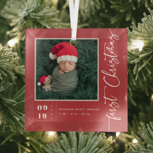 Erste Weihnachtsschrift Baby Birth Stats & Foto Ornament Aus Glas (Insitu)