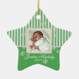 Erste Weihnachtsstern und Schneeflocken Grün Keramik Ornament